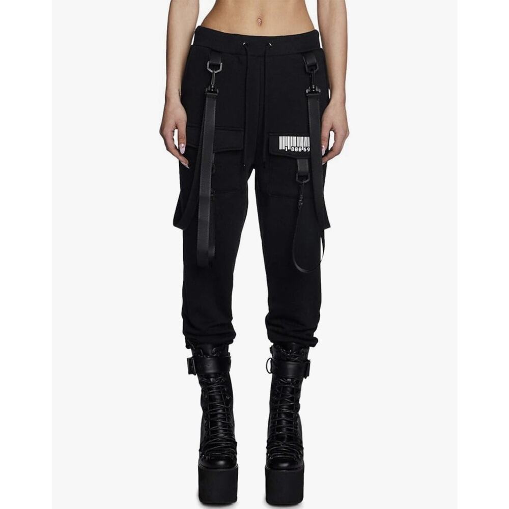 Dolls Kill Club Exx Womens XS Solid Black Commander Drop Crotch Cargo Pants